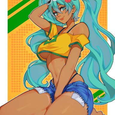 vocaloid, brazilian miku, hatsune miku, 1girls, ass, big ass, big thighs, bikini, blue eyes, brazilian, breasts, butt, cyan eyes, cyan hair, female