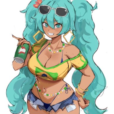 vocaloid, brazilian miku, hatsune miku, rakeemspoon, 1girls, ass, big ass, big breasts, big thighs, bikini, breasts, cyan eyes, cyan hair, female, female only