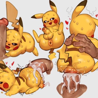 nintendo, pokemon, generation 1 pokemon, pikachu, pokemon (species), sappucaio, anal, anal sex, anus, balls, blush, bodily fluids, cum, cum in ass, cum inside