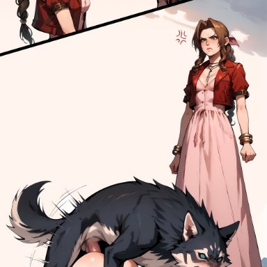 final fantasy vii, aerith gainsborough, cloud strife, anal, anal sex, clenched teeth, defeated, disappointed, femboy, feral on human, feral on male, gay, male penetrated, outdoors, rape