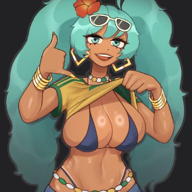 vocaloid, brazilian miku, hatsune miku, dryvial, 1girls, ass, big ass, big breasts, big thighs, bikini, breasts, butt, cyan eyes, cyan hair, female