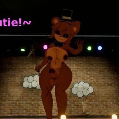 five nights at freddy's, vrchat, freddy (fnaf), frenni (cryptia), frenni fazclaire, vrcgooner06, anal, anthro, boob jiggle, brown body, brown fur, face fucking, furry, futanari, humanoid penis