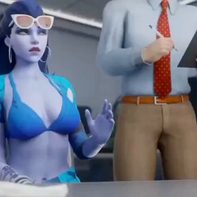 blizzard entertainment, overwatch, overwatch 2, cote d'azur widowmaker, widowmaker, aphy3d, 1girls, 2boys, all fours, anal, anal sex, balls, big ass, big breasts, big penis