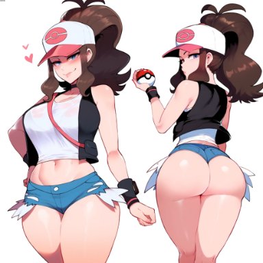 pokemon, hilda (pokemon), anemoi, 1girls, ass, big ass, female, female only, looking back, midriff, ponytail, thick thighs, ai generated, tagme