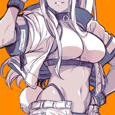 my hero academia, miruko, rumi usagiyama, takatuki iti, 1girls, alternate costume, alternate eye color, animal ears, big breasts, biting lip, booty shorts, breasts, bunny ears, bunny tail, clothing