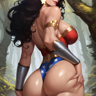 wonder woman (series), wonder woman, maxartison, armlet, ass, ass grab, ass support, back, bare shoulders, black hair, blue eyes, breasts, circlet, clothing, crown