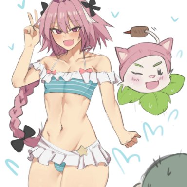 fate (series), fate/apocrypha, plants vs zombies, astolfo (fate), cattail (pvz), zombie (pvz), nabibutter, 1boy, 1femboy, blush, braid, braided hair, cute, femboy, femboy focus