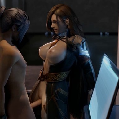 final fantasy, final fantasy xiii, jihl nabaat, yaag rosch, sandwichmoth (artist), 1boy1girl, assertive female, bouncing breasts, breasts out, cum in pussy, dominant female, femdom, glasses, handcuffs, large breasts