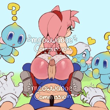 sega, sonic (series), amy rose, chao (sonic), sonic the hedgehog, meowwabae, buttjob, erection, female, furry, male, panties, penis, pov, sitting on lap