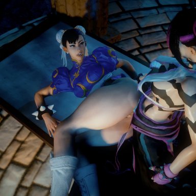 street fighter, street fighter 6, virt-a-mate, chun-li, juri han, damarmau, bottomless, female orgasm, futa on female, futanari, thick thighs, 3d, animated, tagme, video