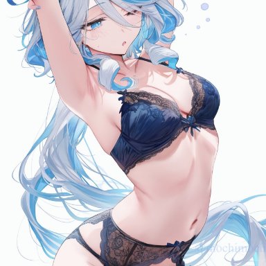 genshin impact, furina (genshin impact), 1female, 1girl, 1girls, armpits, belly, belly button, bra, breasts, female, female only, lingerie, panties, solo