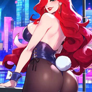 league of legends, riot games, miss fortune, sarah fortune, anemoi, 1girls, ass, ass focus, back view, big ass, big butt, breasts, bunny ears, bunny girl, bunny tail