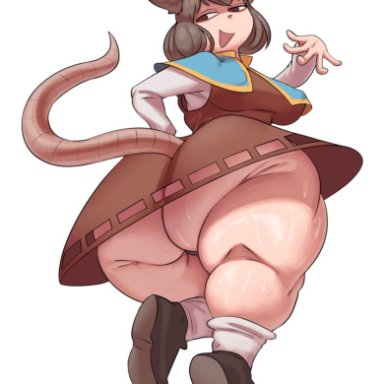 touhou, nazrin, kryadrawgin, fat ass, looking at viewer, looking back, tagme, rat girl, rat ears, rat tail, sweat, sweating, thick thighs, fat thighs