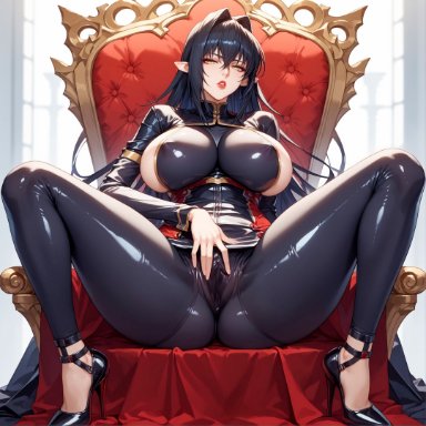 koutetsu no majo anneroze, taimanin (series), taimanin asagi, taimanin rpgx, annerose vajra, alex-schura, 1girls, areola slip, ass, bangs, belt, black footwear, black hair, blush, bodysuit