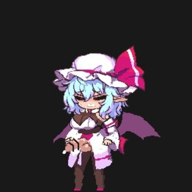 touhou, remilia scarlet, namako daibakuhatsu, takorin, alternate costume, ass, bat wings, black background, black shirt, black thighhighs, blue hair, blush, breasts, clenched teeth, closed eyes