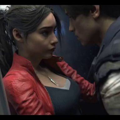 capcom, resident evil, resident evil 2, claire redfield, claire redfield (jordan mcewen), leon scott kennedy, hydrafxx, athletic female, big breasts, grabbing, human, light-skinned male, nipples, partially clothed, penetration