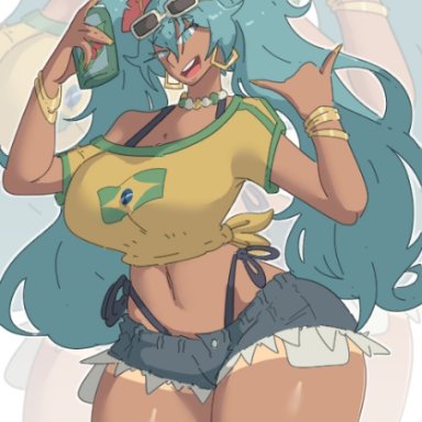 vocaloid, brazilian miku, hatsune miku, leedraw11, 1girls, ass, big ass, big breasts, big thighs, blue eyes, blue hair, brazil, brazilian, brazilian female, breasts