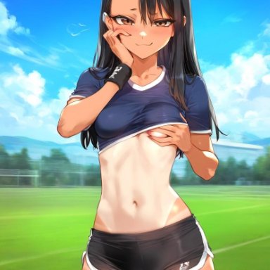 please don't bully me, nagatoro, hayase nagatoro, breast grab, field, gym uniform, lewd, wanting sex, ai generated