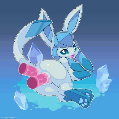 nintendo, pokemon, pokemon dppt, eeveelution, glaceon, pok&#233;mon (species), camotli, 1girls, 1pokemon, anal, anal sex, ass, disembodied penis, double penetration, feet