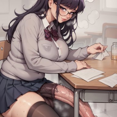 komi-san wa komyushou desu, komi shouko, sinister ai, 1futa, erect penis, erection, futa only, futa sans pussy, futanari, huge cock, school uniform, schoolgirl, ai generated