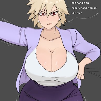 my hero academia, mitsuki bakugou, ryukman, 1girls, big breasts, blonde hair, bottomwear, breasts, cleavage, ear piercing, earrings, hair, hips, huge breasts, large breasts