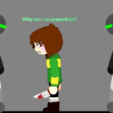 undertale, undertale (series), chara, 1girls, 2boys, blowjob, brown hair, clothed, clothed rape, clothed sex, corrupted, cum in pussy, cum inside, cum on face, fellatio