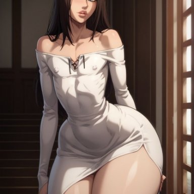 attack on titan, shingeki no kyojin, eren jaeger, femboyarashi, 1boy, 1femboy, almost naked, ass, bedroom eyes, big ass, bimbo, bimbo femboy, bimbo lips, bottom heavy, bottom heavy femboy