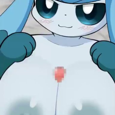 creatures (company), game freak, nintendo, pokemon, eeveelution, generation 4 pokemon, glaceon, pokemon (species), sateco, 1boy, 1girls, anthro, anthrofied, areolae, big breasts