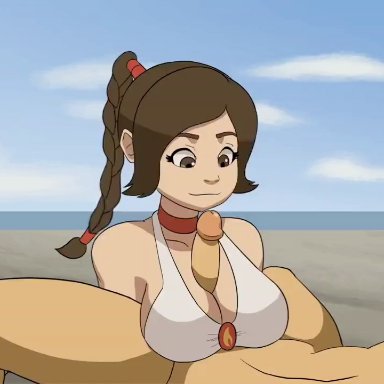 avatar the last airbender, ty lee, capy diem, big breasts, bikini, bikini top, boobjob, boobs, brown hair, choker, clothed paizuri, grey eyes, hands-free, hands-free paizuri, light-skinned female