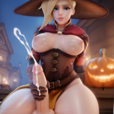 overwatch, mercy, witch mercy, vbytwo, cum, cumshot, ejaculation, handjob, pov, ai generated