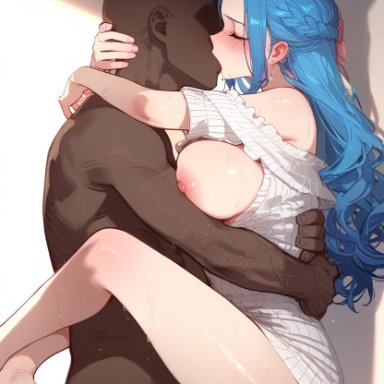 one piece, shounen jump, nefertari vivi, rabbithunter, 1boy, 1girls, abs, bare arms, bare breasts, bare legs, bare shoulders, bare thighs, big breasts, big penis, blue hair