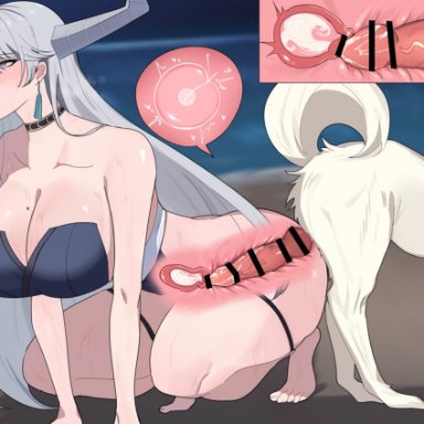 azur lane, hakuryuu, hakuryuu (azur lane), huhuhu4949, 1boy, 1girls, bestiality, big breasts, blush, breasts, canid, canine, canine penis, cleavage, cum