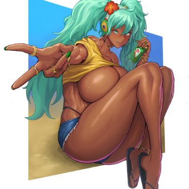 vocaloid, brazilian miku, hatsune miku, kingbang, 1girls, ass, big ass, big breasts, big thighs, breasts, cyan eyes, cyan hair, female, female only, huge ass