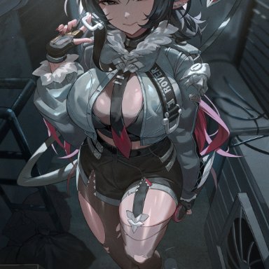 zenless zone zero, jane doe (zenless zone zero), accessory, ass, big ass, big breasts, breasts, clothing, female, gloves, jacket, pantyhose, rat, rat ears, rat girl