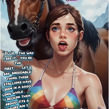 the last of us, the last of us 2, ellie (the last of us), joel miller, sterlingproductions, 1boy, 1girls, absurdly large cock, ass, ass focus, big butt, bikini, blowjob, brown hair, clothed