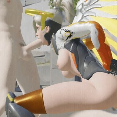 overwatch, mercy (overwatch), blowjob, cowgirl, blender (software)