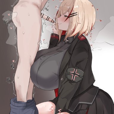 azur lane, roon (azur lane), 34ltiki (l tiki), 1boy, 1girls, bar, big dom small sub, blonde hair, blush, bondage, box, breasts, brown eyes, clothed female nude male, femdom