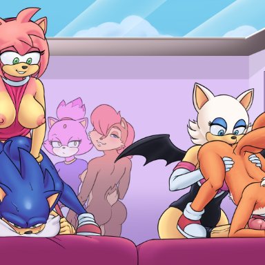 archie comics, sega, sonic (series), sonic the hedgehog (archie), sonic the hedgehog (comics), sonic the hedgehog (series), amy rose, blaze the cat, rouge the bat, sally acorn, silver the hedgehog, sonic the hedgehog, nobody in particular, 3boys, 4futas