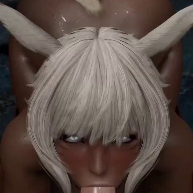 final fantasy, final fantasy xiv, adventurer (ff14), miqo'te, warrior of light (ff14), y'shtola, lazyprocrastinator, shmopla, v silvermoon, 1boy, 1girls, animal humanoid, athletic female, big ass, big breasts