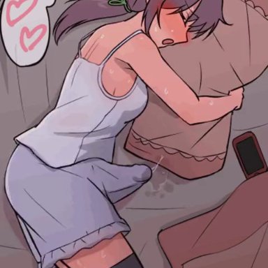 duke shiwa, shiwa kou, closed eyes, cum, cum on pillow, ejaculation, erection, futa only, futanari, horny futa, pillow hug, pillow humping, pillow sex, thighhighs, tagme