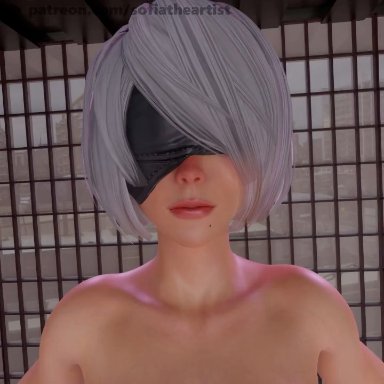 nier, nier (series), nier replicant, nier: automata, kaine (nier), yorha 2b, sofiatheartist, 1futa, 2futas, big breasts, big penis, blowjob, breasts, erection, fellatio