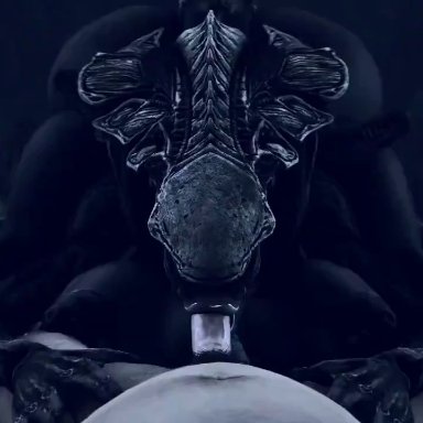 alien (franchise), xenomorph, lewdsoundv2, rayhuma, taironva, 1boy, 1girls, ass slap, deepthroat, fat ass, fellatio, huge ass, huge breasts, human on humanoid, pov