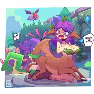 league of legends, riot games, lillia (league of legends), neeko, pixzapix, 1futa, 1girls, absurdly large cock, anal, ass, balls, beast rimming, big ass, big balls, big butt