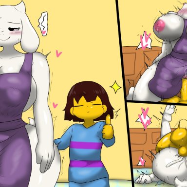 undertale, frisk, toriel, enigi09, big breasts, blush, breasts, sex