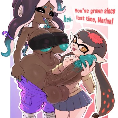 nintendo, splatoon, splatoon (series), splatoon 2, callie (splatoon), inkling, marina (splatoon), octoling, dop, doplino, 1futa, 1girls, balls, big breasts, breasts