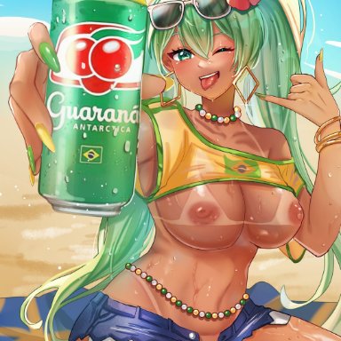 vocaloid, brazilian miku, hatsune miku, artist request, brazil, brazilian, brazilian female, female, female focus, female only, tan, tan body, tan skin, tanline, wide hips