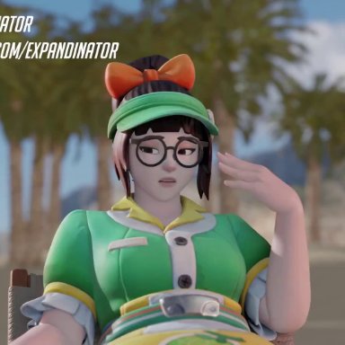 overwatch, mei (overwatch), expandinator, 1girls, beach, breast expansion, breasts bigger than head, breasts bigger than torso, breasts on floor, bursting breasts, female, growth, hyper, hyper breasts, immobile