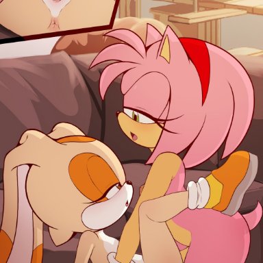 sega, sonic (series), sonic the hedgehog (series), amy rose, cream the rabbit, g reaper, anthro, anthro on anthro, anus, ass, balls, breasts, dickgirl, dickgirl/female, dominant futanari