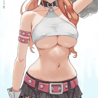 one piece, one piece film red, nami, nami (one piece), zefra bleu, 1girls, armlet, bandana, belt, beltskirt, black skirt, breasts, brown eyes, crop top, female