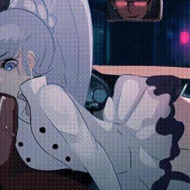 rwby, flynt coal, weiss schnee, septic pig, 1boy, 1girls, 2d gif, big penis, black male, car, couple, dark skin, dark-skinned male, dominant male, exposed ass